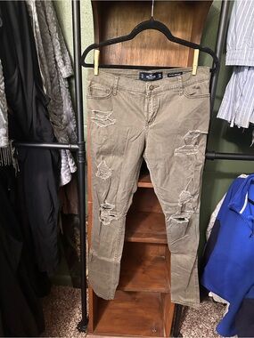 Hollister Distressed Olive Green Ripped Skinny Jeans